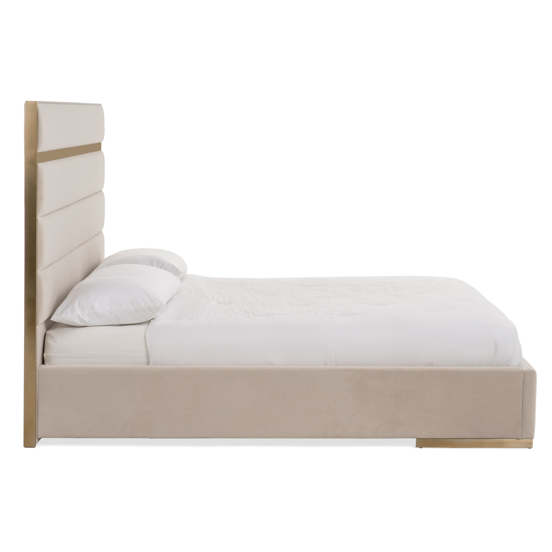 Cartier - Modern Beige Velvet  and  Brushed Brass Bed