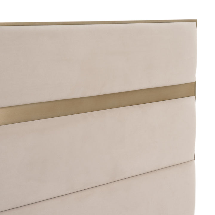Cartier - Modern Beige Velvet + Brushed Brass 4-Piece Bedroom Set