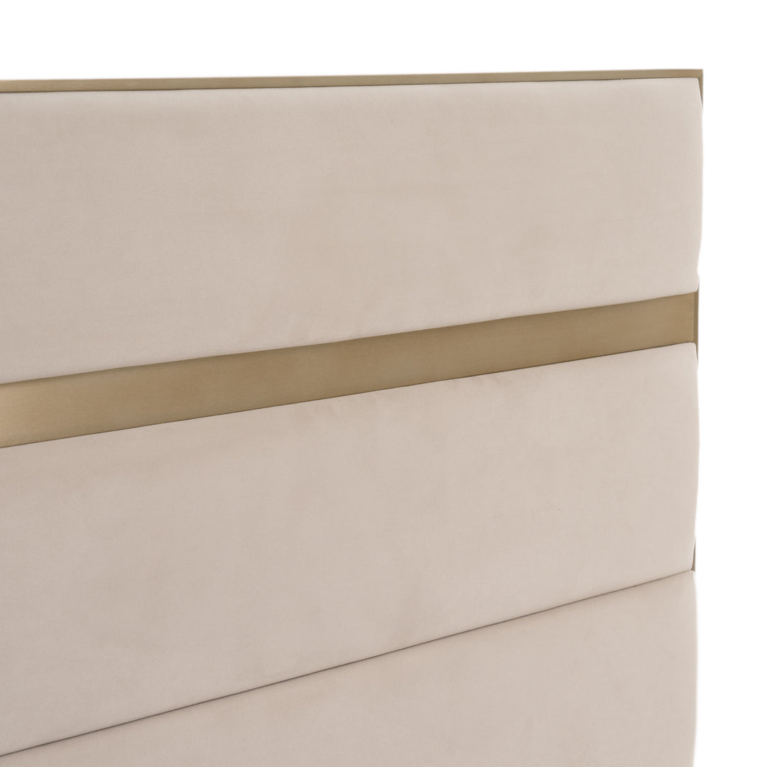 Cartier - Modern Beige Velvet + Brushed Brass 4-Piece Bedroom Set