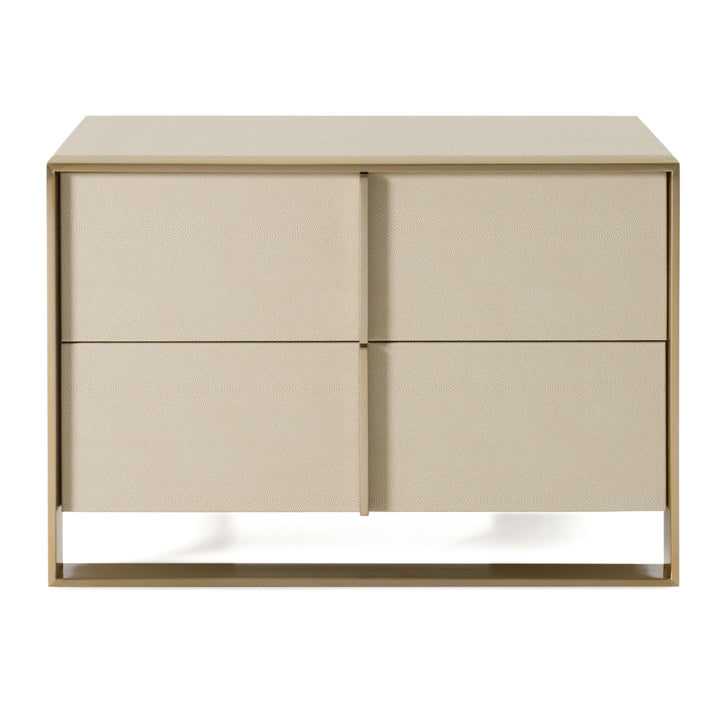 Cartier - Modern Beige Shagreen and Brushed Brass Nightstand