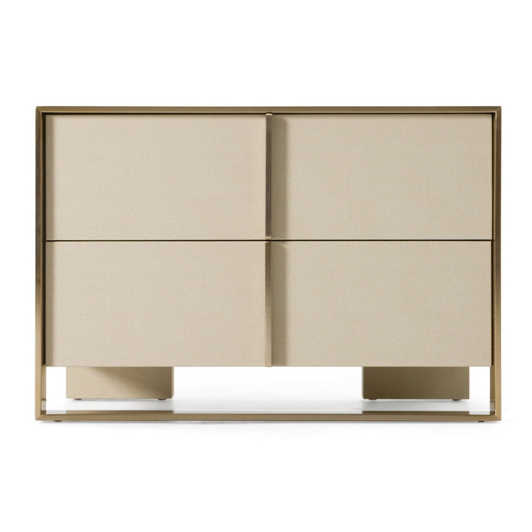Cartier - Modern Beige Shagreen and Brushed Brass Nightstand