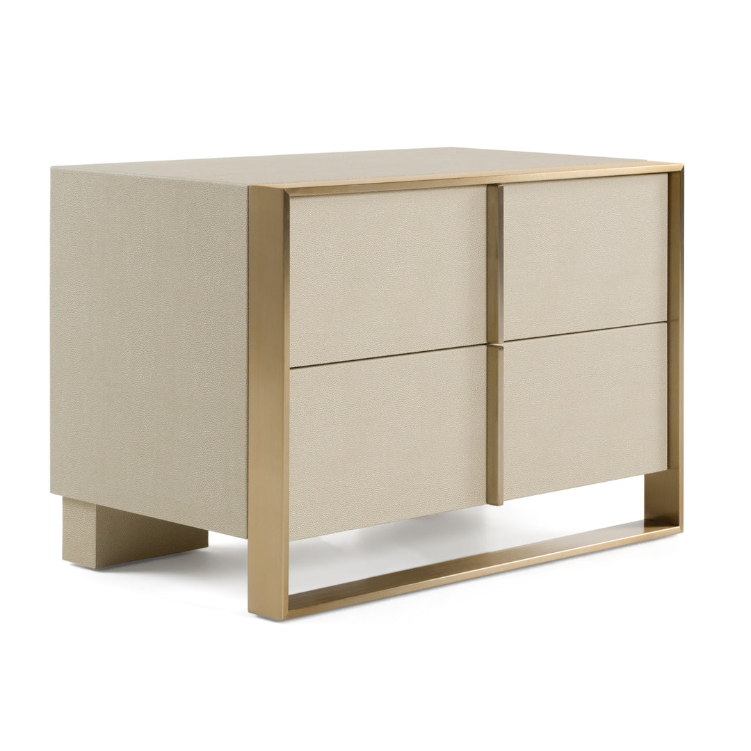Cartier - Modern Beige Shagreen and Brushed Brass Nightstand