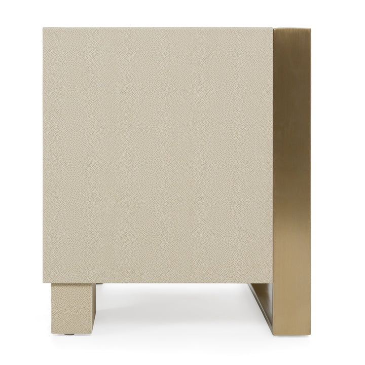 Cartier - Modern Beige Shagreen and Brushed Brass Nightstand