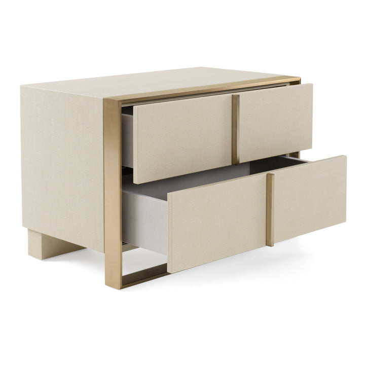 Cartier - Modern Beige Shagreen and Brushed Brass Nightstand