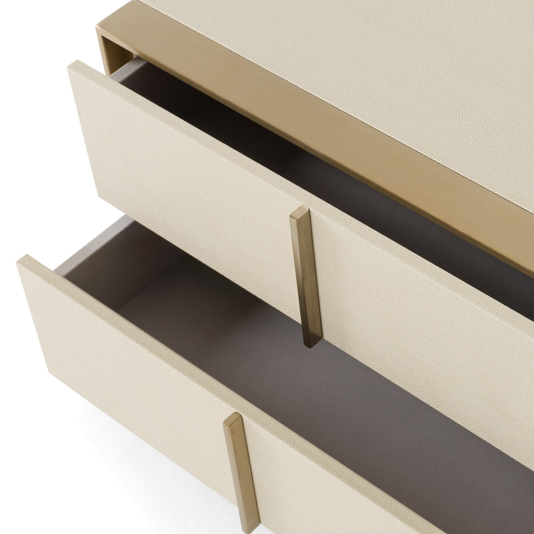 Cartier - Modern Beige Shagreen and Brushed Brass Nightstand