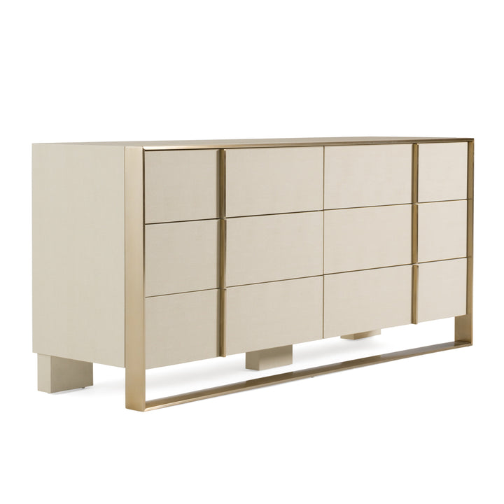Cartier - Modern Beige Velvet  Brushed Brass 4-Piece Bedroom Set
