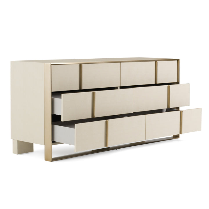 Cartier - Modern Beige Shagreen and Brushed Brass Dresser