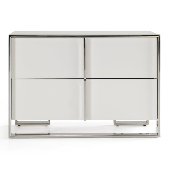 Cartier - Modern White + Stainless Steel Nightstand