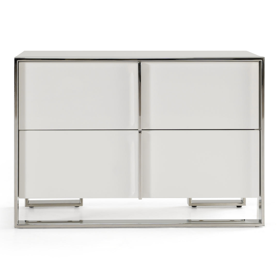 Cartier - Modern White + Stainless Steel Nightstand