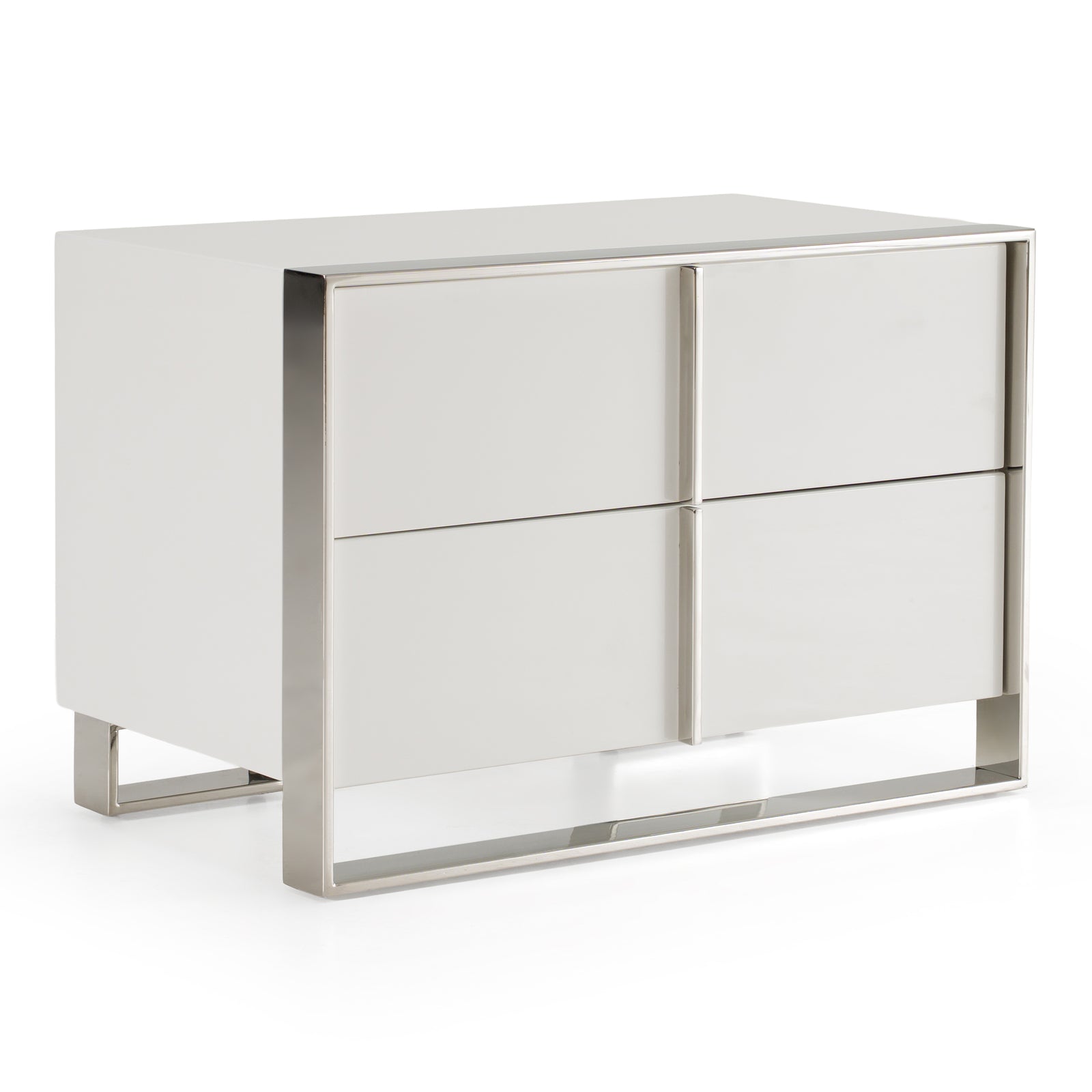 Cartier - Modern White  Stainless Steel Nightstand