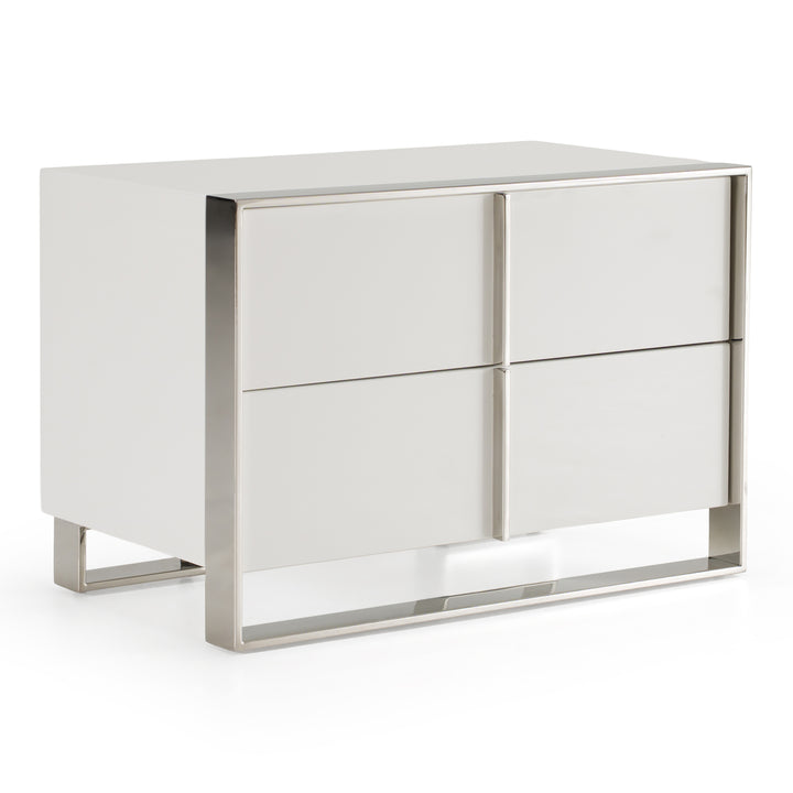 Cartier - Modern White + Stainless Steel Nightstand