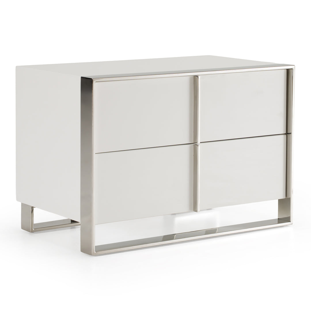Cartier - Modern White + Stainless Steel Nightstand