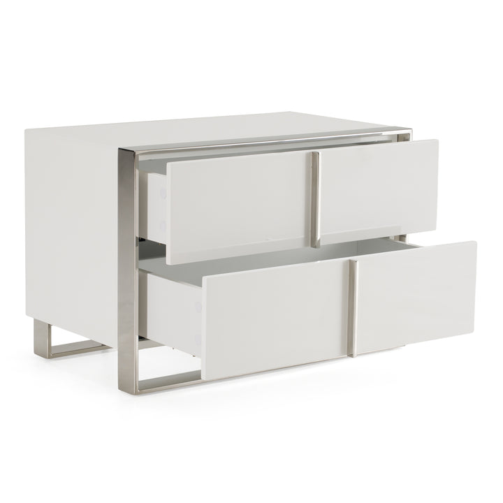 Cartier - Modern White + Stainless Steel Nightstand