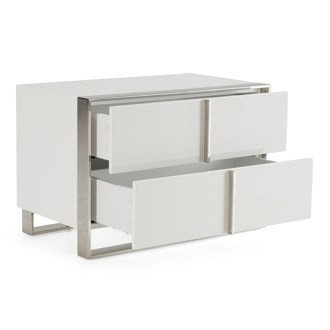 Cartier - Modern White + Stainless Steel Nightstand