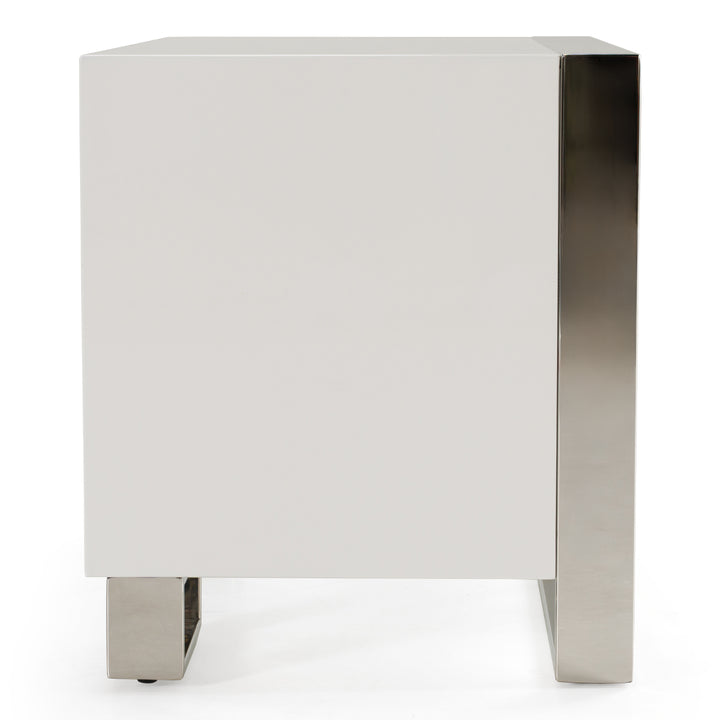 Cartier - Modern White + Stainless Steel Nightstand