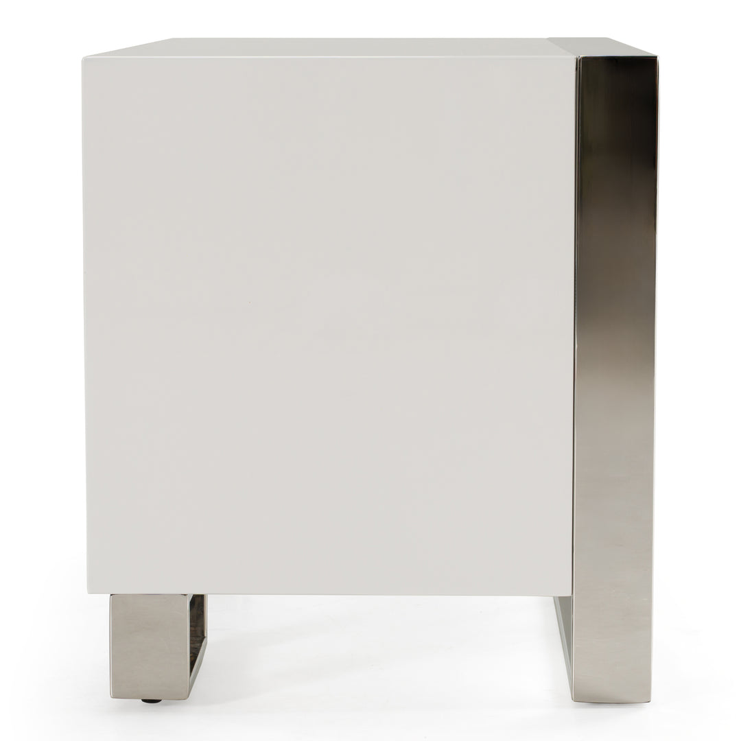Cartier - Modern White + Stainless Steel Nightstand