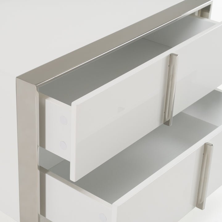 Cartier - Modern White + Stainless Steel Nightstand
