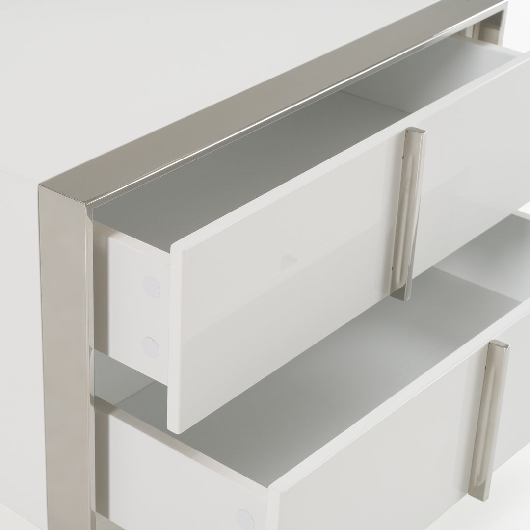 Cartier - Modern White + Stainless Steel Nightstand