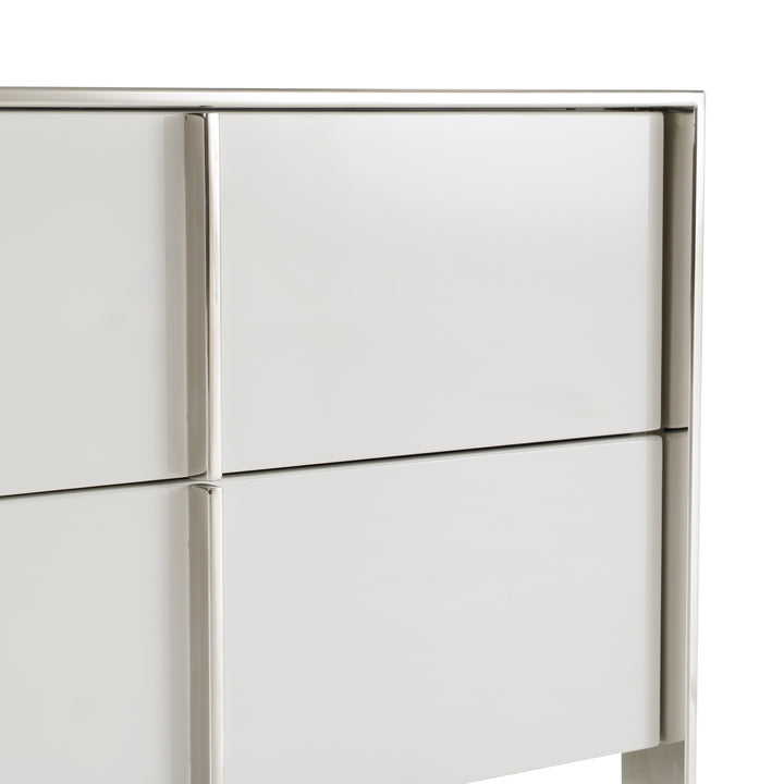 Cartier - Modern White + Stainless Steel Nightstand