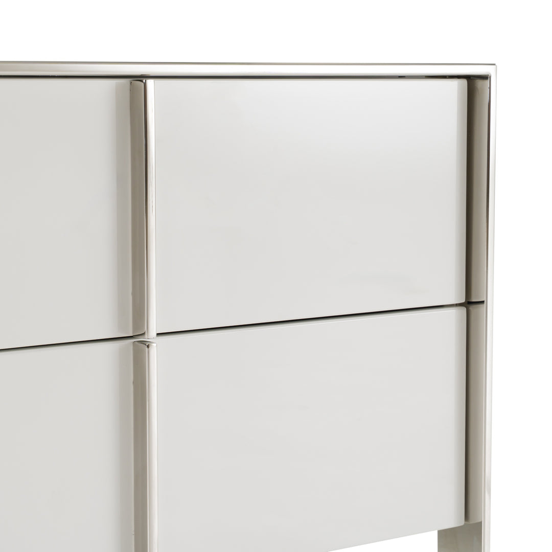 Cartier - Modern White + Stainless Steel Nightstand