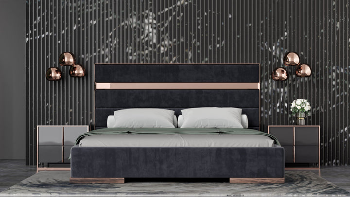Cartier - Modern Black + Rose Gold Bed + Nightstands