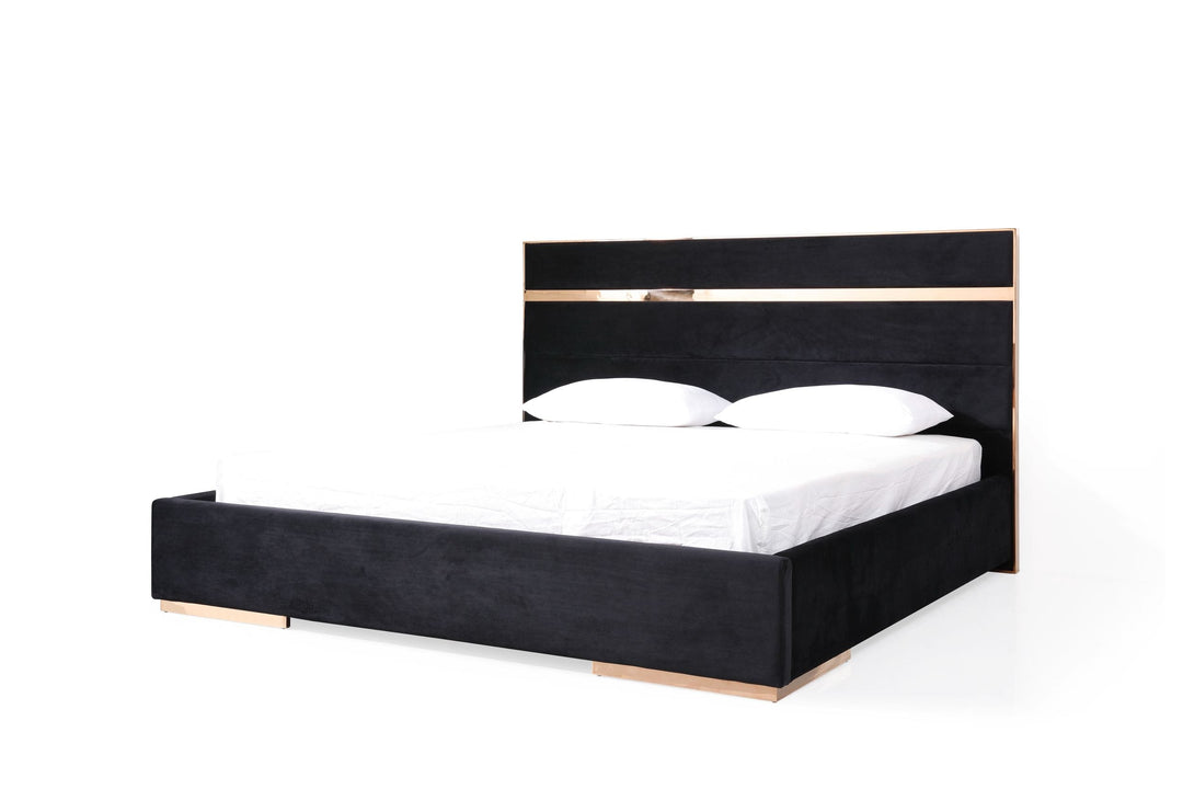 Cartier - Queen Modern Black + Rose Gold Bed + Nightstands