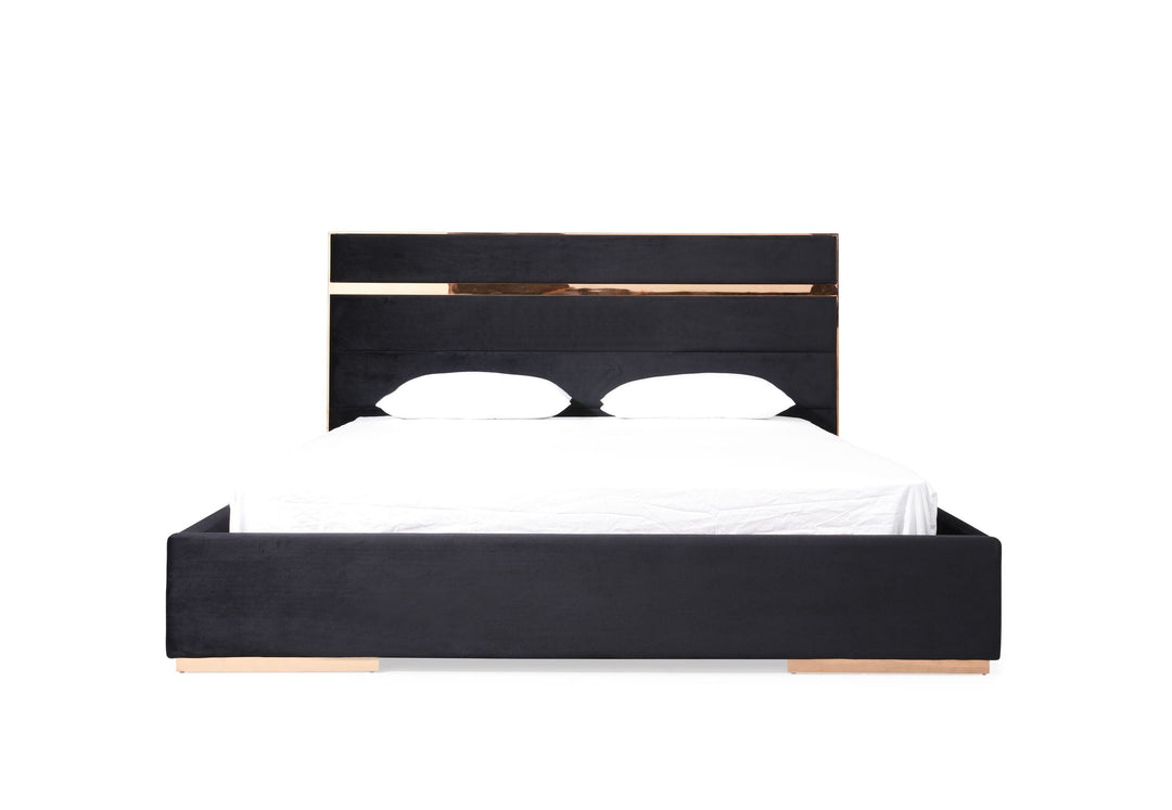 Cartier - Eastern King Modern Black + Rose Gold Bed + Nightstands