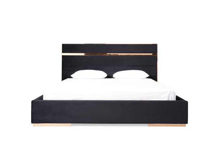 Cartier - Queen Modern Black + Rose Gold Bed + Nightstands