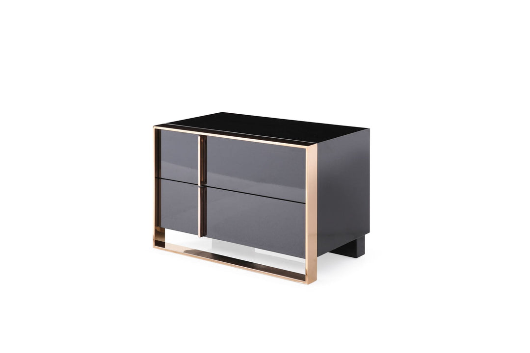 Cartier - Eastern King Modern Black + Rose Gold Bed + Nightstands
