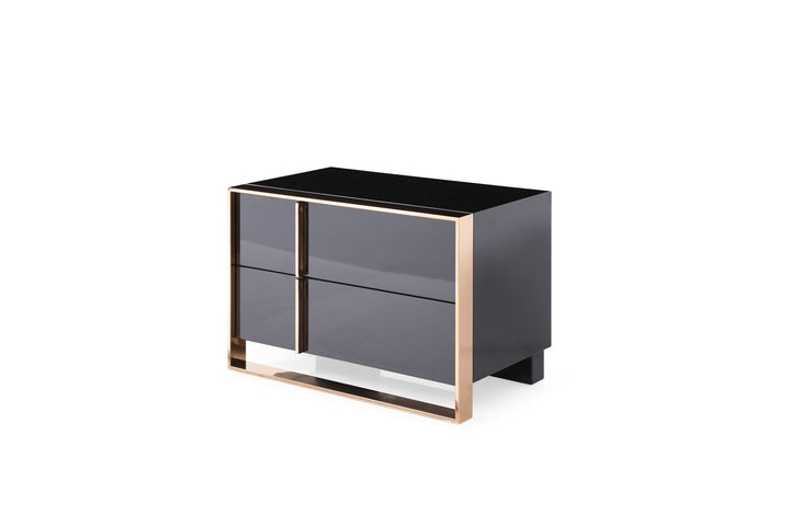 Cartier - Queen Modern Black  Rose Gold Bed  Nightstands