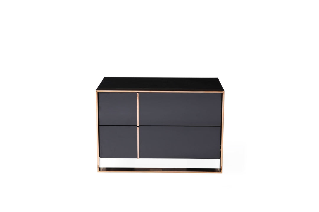 Cartier - Eastern King Modern Black + Rose Gold Bed + Nightstands