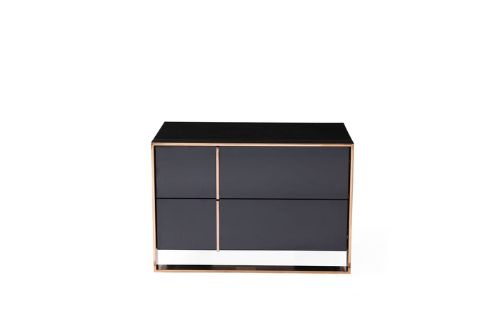 Cartier - Queen Modern Black + Rose Gold Bed + Nightstands
