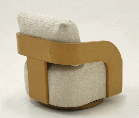 Caruso - Modern Beige Fabric + Natural Oak Swivel Accent Chair