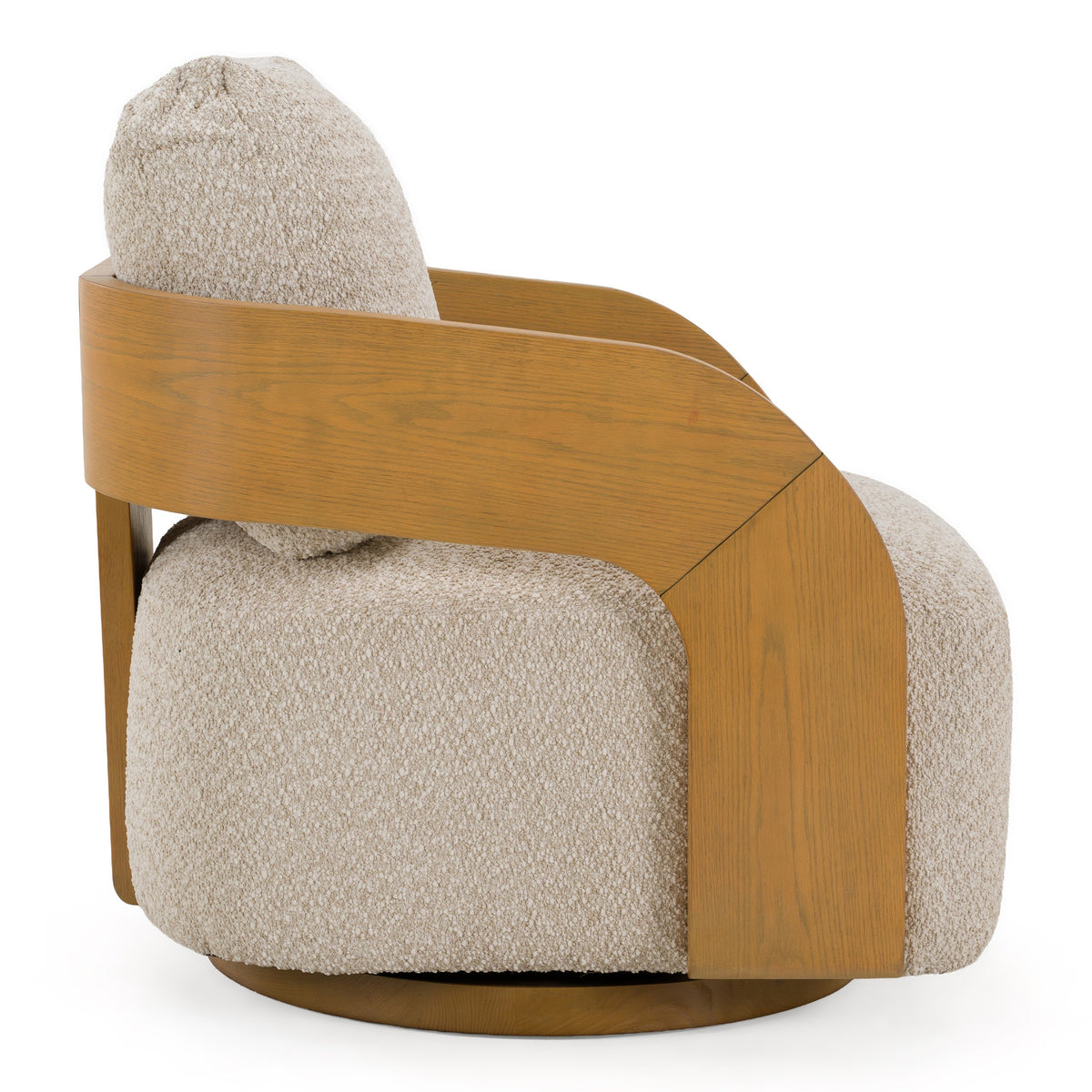 Caruso - Modern Beige Fabric + Natural Oak Swivel Accent Chair