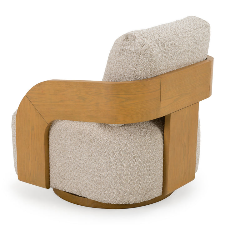 Caruso - Modern Beige Fabric + Natural Oak Swivel Accent Chair