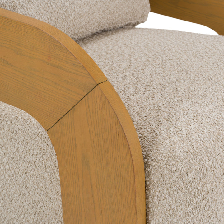 Caruso - Modern Beige Fabric + Natural Oak Swivel Accent Chair