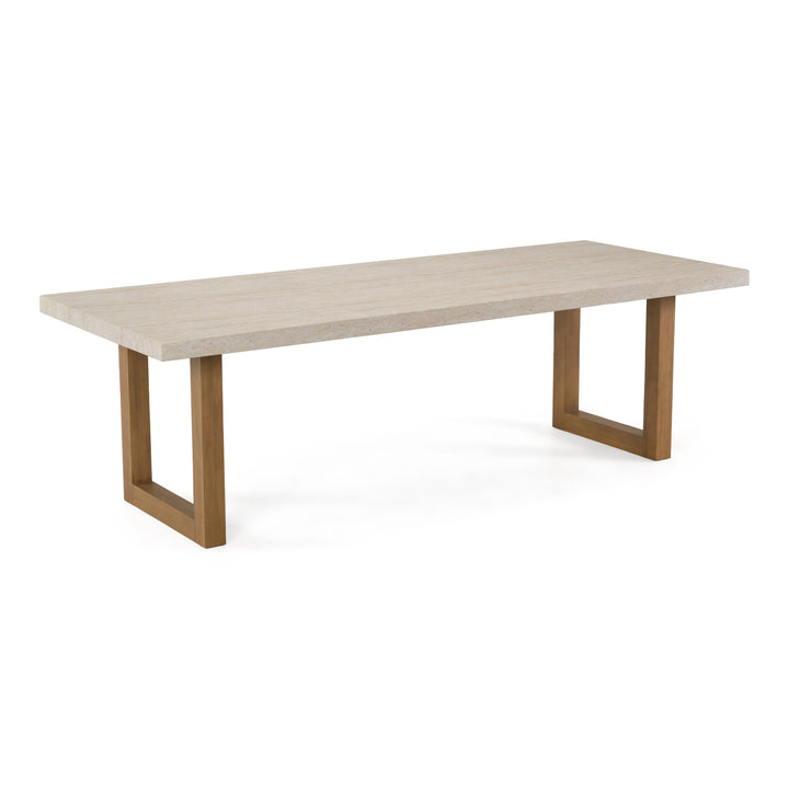 Cascais - Outdoor Grey + Faux Travertine + Eucalyptus Dining Table Set
