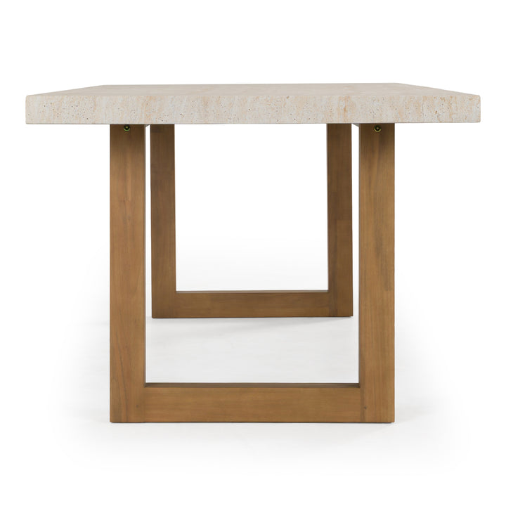 Cascais - Outdoor Grey + Faux Travertine + Eucalyptus Dining Table