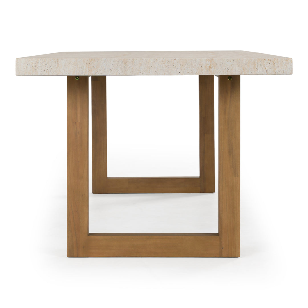 Cascais - Outdoor Grey + Faux Travertine + Eucalyptus Dining Table