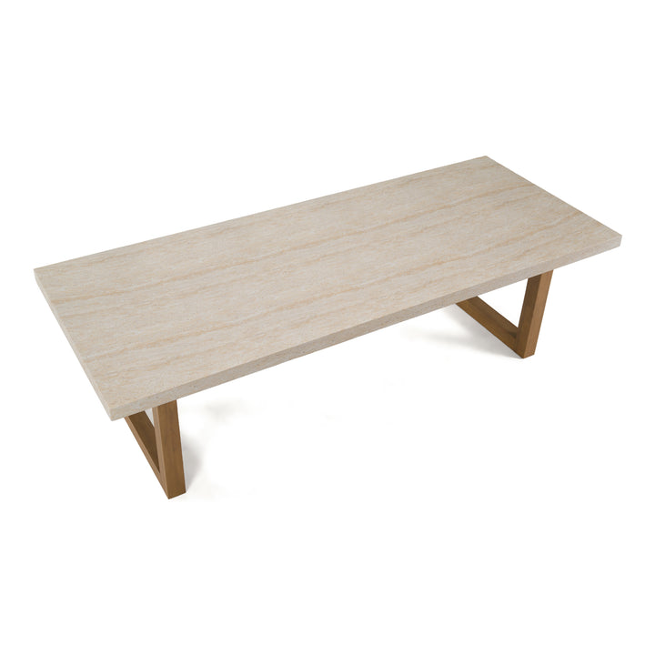 Cascais - Outdoor Grey + Faux Travertine + Eucalyptus Dining Table