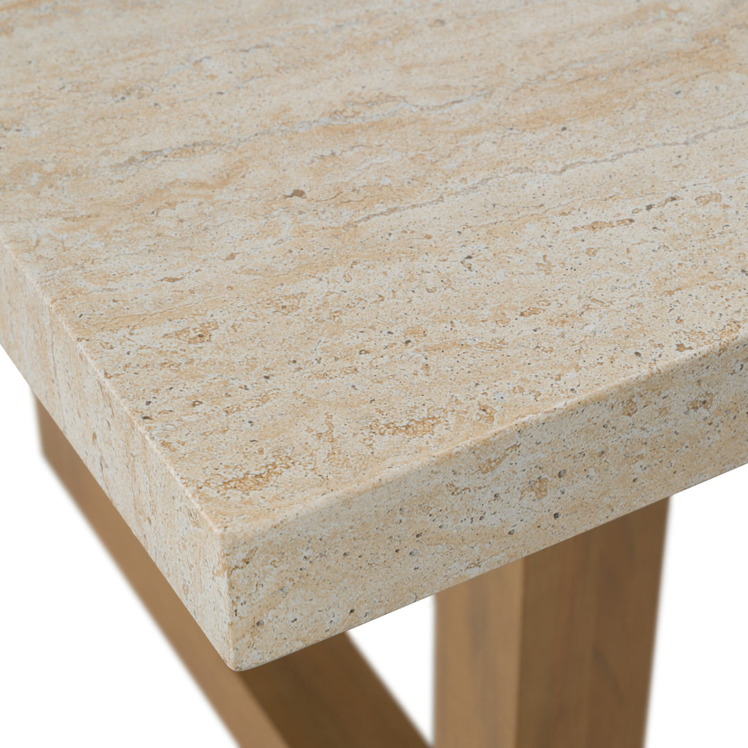 Cascais - Outdoor Grey + Faux Travertine + Eucalyptus Dining Table Set