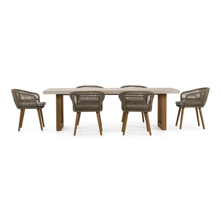 Cascais - Outdoor Grey + Faux Travertine + Eucalyptus Dining Table Set