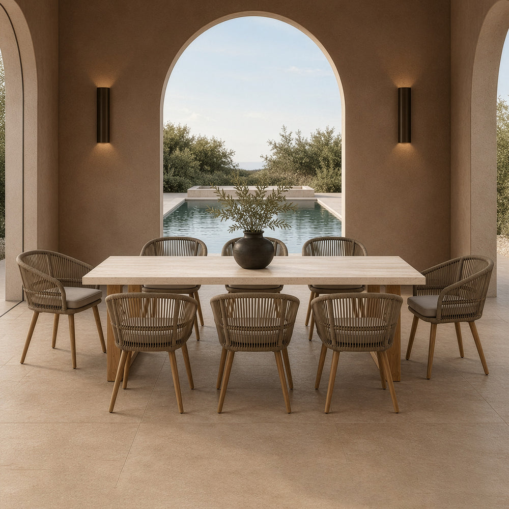 Cascais - Outdoor Light Grey Fabric + Eucalyptus Dining Chair (Set of 2) - View 8