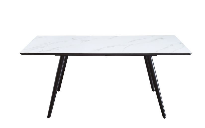 Caspian Dining Table - White Faux Marble Top & Black – features