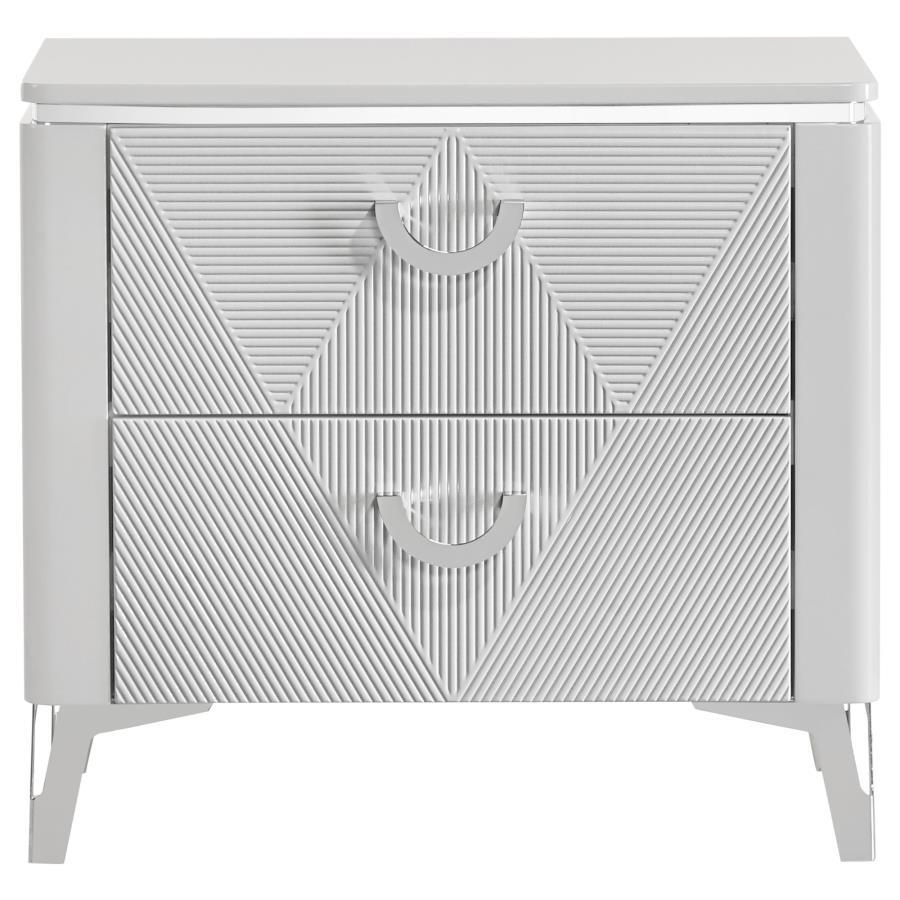Cassia - 2 - Drawer Nightstand Bedside Table - White High Gloss Accent Nightstand modern furniture Contempo Furniture