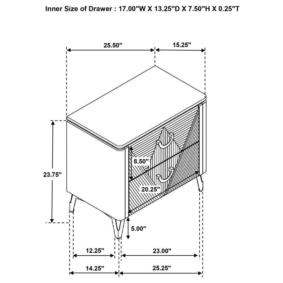 Cassia - 2 - Drawer Nightstand Bedside Table - White High Gloss Accent Nightstand modern furniture Contempo Furniture