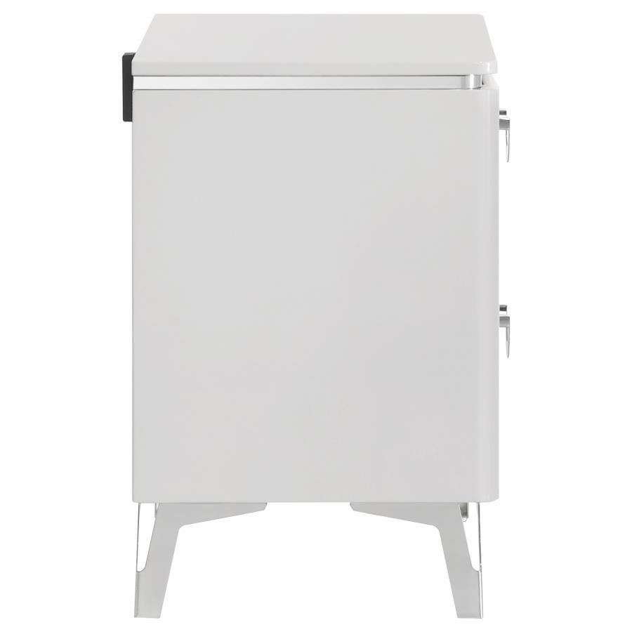 Cassia - 2 - Drawer Nightstand Bedside Table - White High Gloss Accent Nightstand modern furniture Contempo Furniture