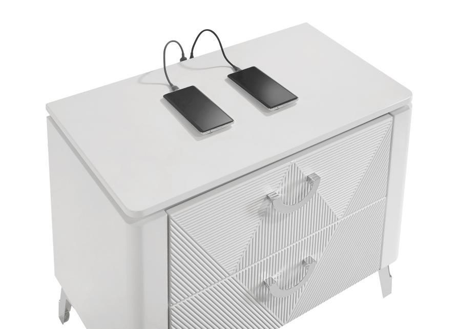 Cassia - 2 - Drawer Nightstand Bedside Table - White High Gloss Accent Nightstand modern furniture Contempo Furniture