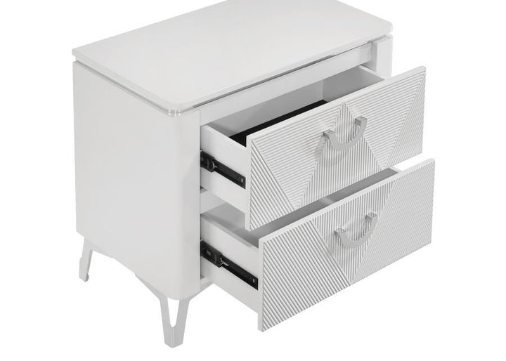Cassia - 2 - Drawer Nightstand Bedside Table - White High Gloss Accent Nightstand modern furniture Contempo Furniture