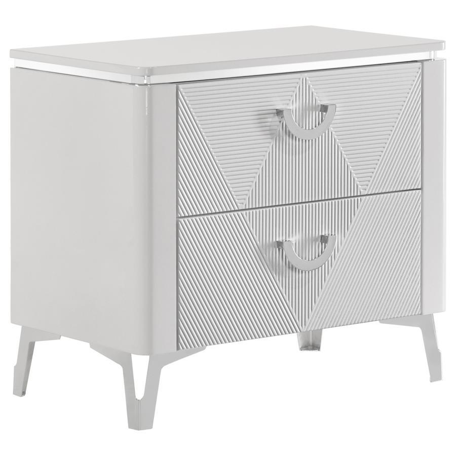 Cassia - 2 - Drawer Nightstand Bedside Table - White High Gloss Accent Nightstand modern furniture Contempo Furniture